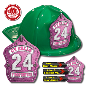 Custom Green Hat - Pink Leather Shield