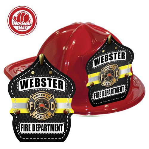 Custom Red Fire Hats - Turnout Coat/ Yellow Stripe Shield