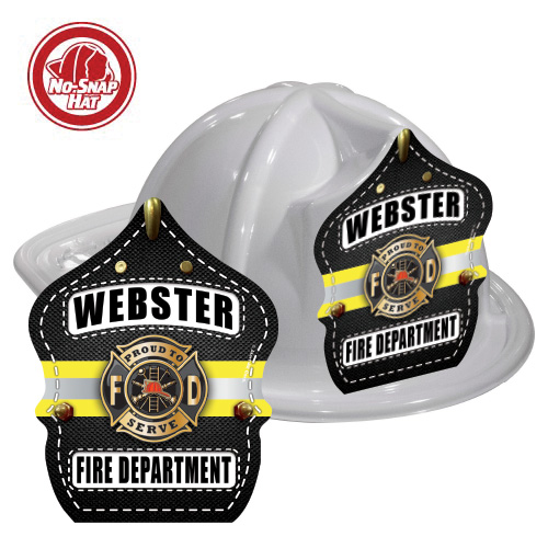 Custom White Fire Hats - Turnout Coat/ Yellow Stripe Shield