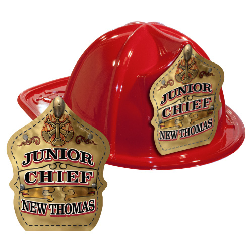 IMP. FIRE HAT - RED - GOLD JR. CHIEF SHIELD