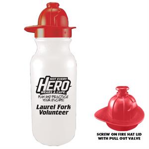 Imprinted 20 oz White Bike Bottle w/ Fire Hat Lid - 2019 Theme