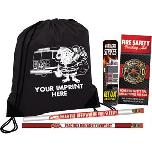 Imprinted Black Cinch Backpack Kit - Fire Truck w/ Santa