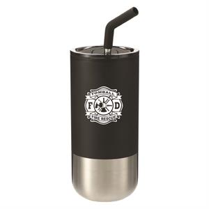 Imprinted Black16oz Tumbler with Stainless Steel Straw