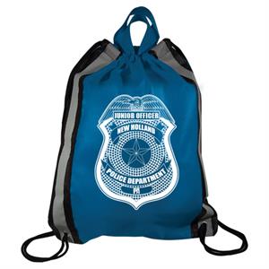 Imprinted Blue Reflective Drawstring Backpack - Police Badge