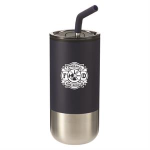 Imprinted Blue16oz Tumbler with Stainless Steel Straw