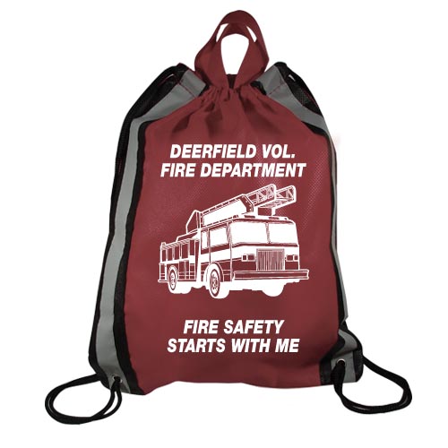 Imprinted Burgundy Drawstring Backpack Fire Truck