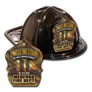 Imprinted Fire Hat - Black - 9/11 Gold Flag Shield