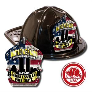 Imprinted Fire Hats - Black - 9/11 Flag Shield