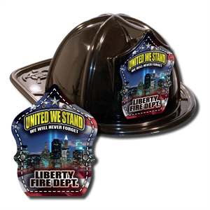 Imprinted Fire Hats - Black - 9/11 Skyline Shield