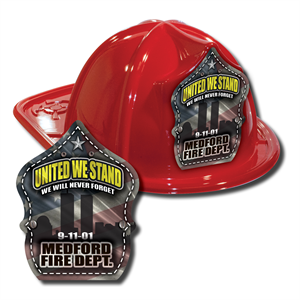 Imprinted Fire Hats - Red - 9/11 Silver Flag Shield