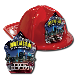 Imprinted Fire Hats - Red - 9/11 Skyline Shield