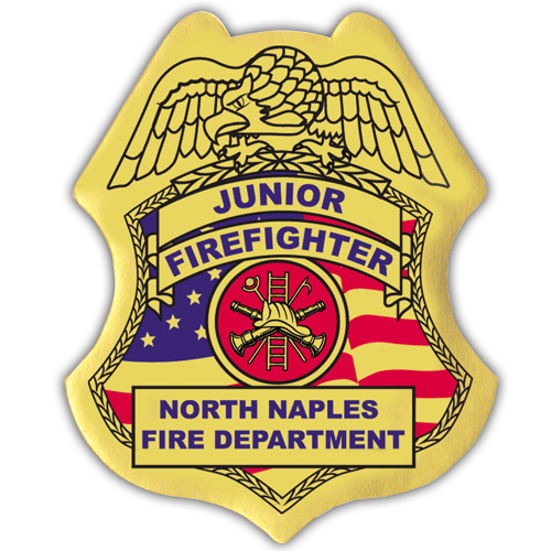 Imprinted Junior Firefighter Stick On Badge - Patriotic Gold