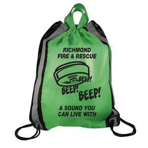 Imprinted Lime Green Drawstring Backpacks - Smoke Alarm