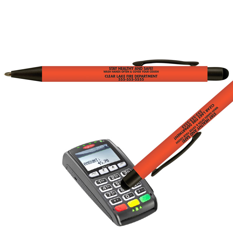 Imprinted Orange Halcyon Metal Pen/Stylus - Stay Healty