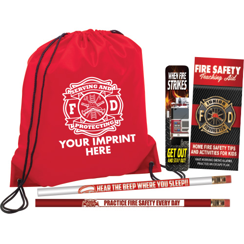 Imprinted Red Cinch Backpack Kit - Serve & Protect