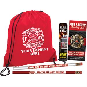 Imprinted Red Cinch Backpack Kit - Serve & Protect