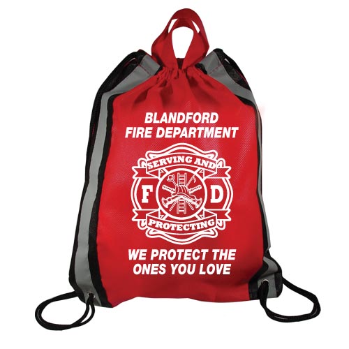 Imprinted Red Drawstring Backpack - Serving & Protecting