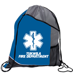 Imprinted Blue Pocket Drawstring Backpack - Star of Life