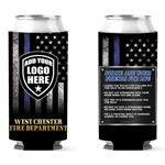 Custom 12 oz Slim Can Hugger - Thin Blue Line - Custom Logo