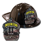 Imprinted Fire Hats - Black - 9/11 Silver Flag Shield