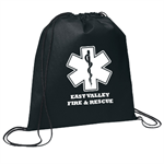 Imprinted Black Cinch Backpack - Star Of Life