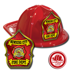 Custom Red Fire Hat with Red Parade Shield