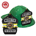 Custom Green Fire Hats - Turnout Coat/ Yellow Stripe Shield