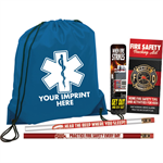 Imprinted Blue Cinch Backpack Kit - Star Of Life