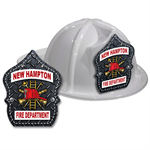 Custom Diamond Plate Shield on White Fire Hat