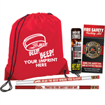 Imprinted Red Cinch Backpack Kit - Smoke Alarm