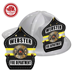 Custom White Fire Hats - Turnout Coat/ Yellow Stripe Shield