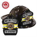 Custom Black Fire Hats - Turnout Coat/ Yellow Stripe Shield