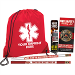 Imprinted Red Cinch Backpack Kit - Star Of Life